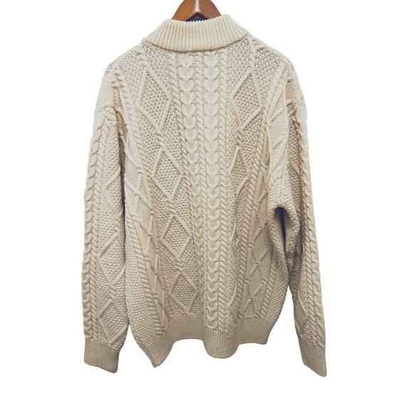 BLARNEY WOOLLEN MILLS ARANS - Hand-Knit Full Zip Aran Cardigan White Size 3XL - Picture 9 of 11